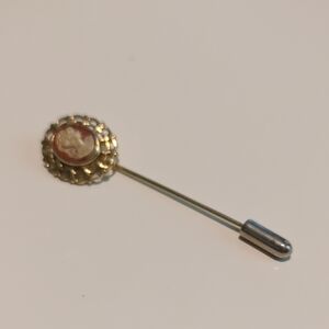 Vintage Victorian Lady Cameo Ornate Gold Tone Oval Brooch Stick Pin